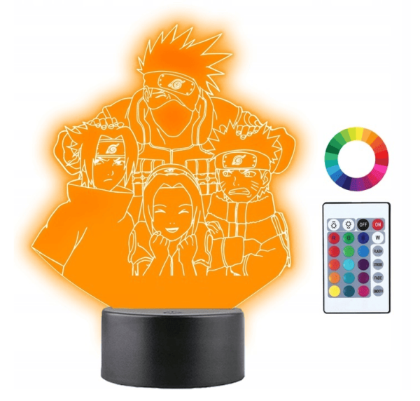 Lampka Nocna 3D LED Naruto Kakashi Sasuke Sakura RGB Iluzja - obrazek 2