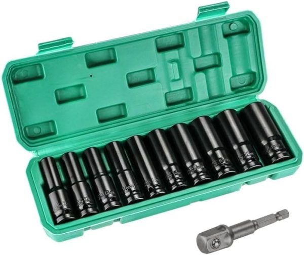 Zestaw nasadek udarowych, 11-częściowy do napędu metrycznego 10-24 mm