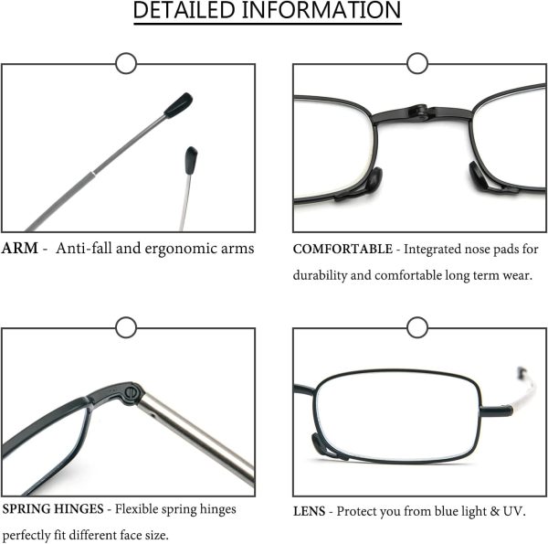 Składane okulary do czytania mini okulary z ochroną przed niebieskim światłem (czarne, +1,5) - obrazek 4