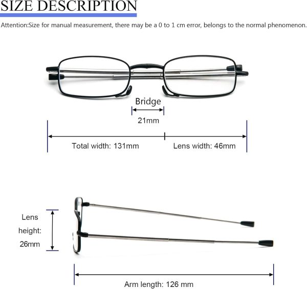 Składane okulary do czytania mini okulary z ochroną przed niebieskim światłem (czarne, +1,5) - obrazek 3