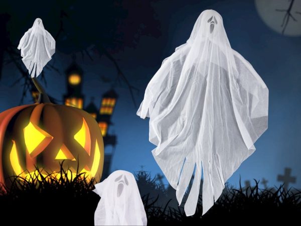 Dekoracja Halloween wisząca ozdoba duch szkielet zjawa 65cm