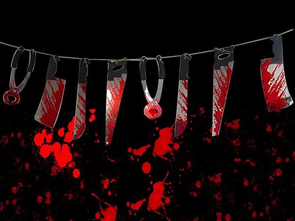Girlanda Halloween 2m noże narzędzia tasak zakrwawione - obrazek 5