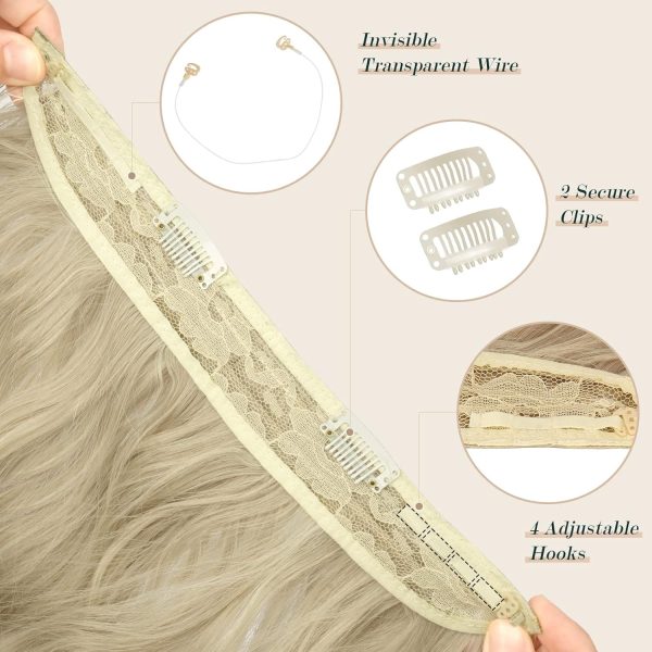 FESHFEN  przedłużanie włosów, popielaty blond, syntetyczne, 40 cm - obrazek 2