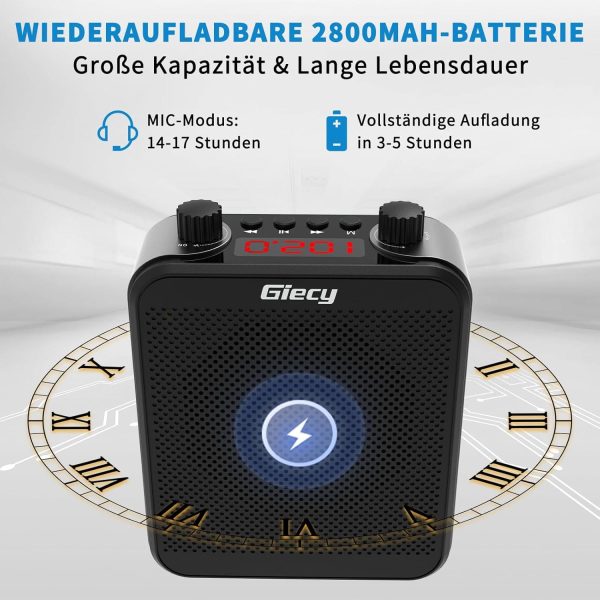 Giecy Przenośny Wzmacniacz Głosu 30 W, z Baterią Litową i Mikrofonem - obrazek 4