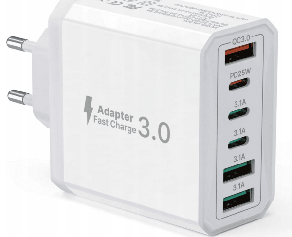 Ładowarka sieciowa PD 40W 6 portów QC 3.0 3xUSB C + 3xUSB-C