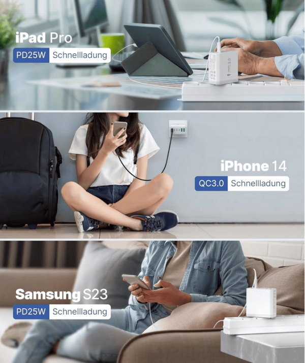 Ładowarka sieciowa PD 40W 6 portów QC 3.0 3xUSB C + 3xUSB-C - obrazek 4