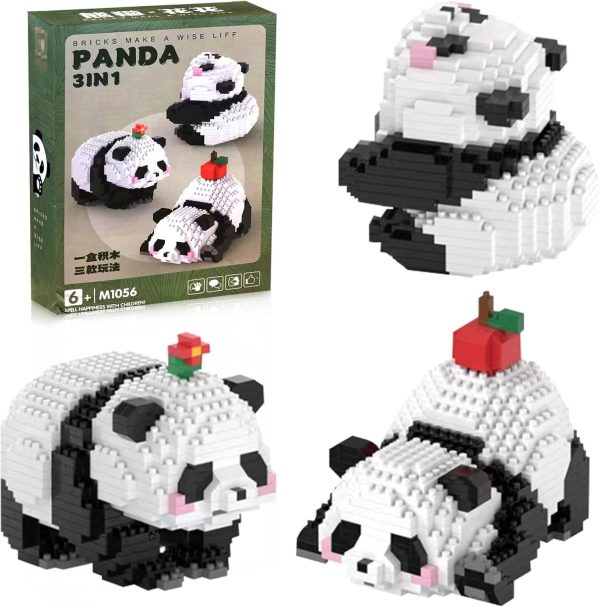 3 w 1 Panda zestaw klocków zaciskowych mini zwierzęta, prezent dla dorosłych, dzieci