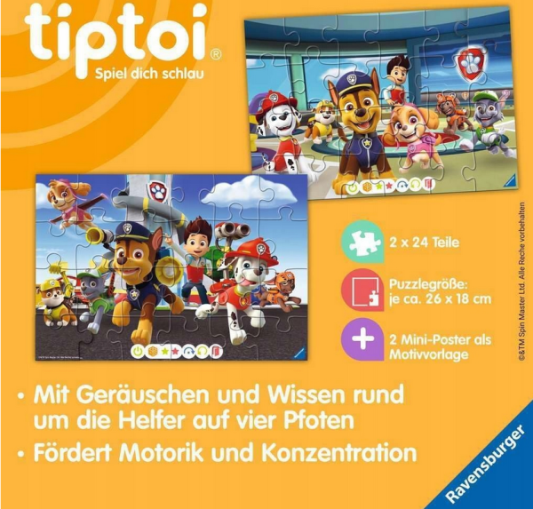 RavensburgerPuzzle 00135 dla małych dzieci: Paw Patrol,2w1 - obrazek 3