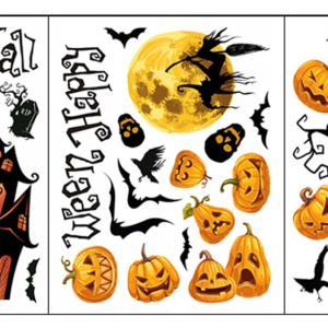 naklejki ścienne, dekoracja na Halloween, nietoperze czaszki, naklejki dyni