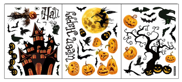 naklejki ścienne, dekoracja na Halloween, nietoperze czaszki, naklejki dyni