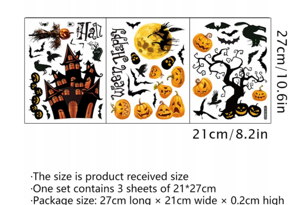 naklejki ścienne, dekoracja na Halloween, nietoperze czaszki, naklejki dyni - obrazek 3