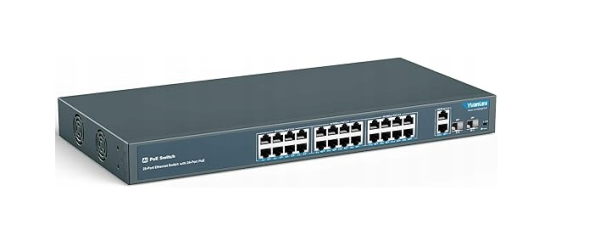 YuanLey 24-portowy przełącznik PoE z 2 Gigabit Ethernet uplink, 2 porty SFP