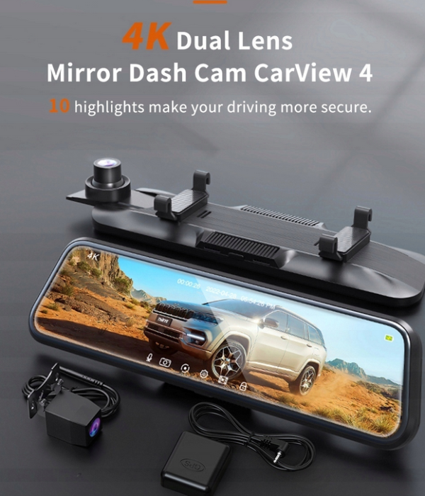 4K Car Dvr Mirror Dash Cam Ekran dotykowy z dwoma obiektywami - obrazek 2