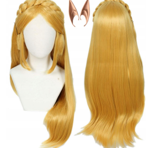 Peruka damska Linfairy w kolorze blond, długa, na Halloween z 2 uszami elfa