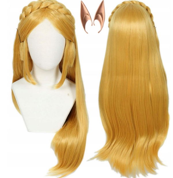 Peruka damska Linfairy w kolorze blond, długa, na Halloween z 2 uszami elfa