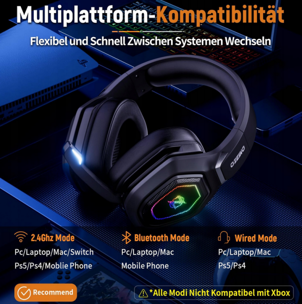 Słuchawki nauszne Ozeino OW810 słuchawki dla graczy, słuchawki rgb - obrazek 2