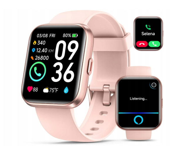 SMARTWATCH QUICAN ID208 PLUS RÓŻOWY ALEXA WYKONWYANIE POŁĄCZEŃ IOS