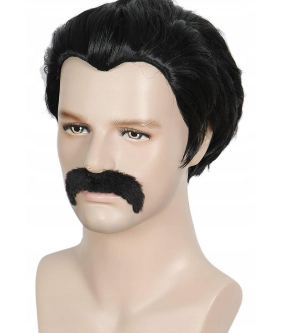 Męska peruka Disco Dirt Bag i wąsy, cosplay na Halloween, czarna peruka