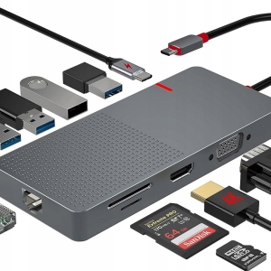 HUB USB 11 W 1 ADAPTER USB ETHERNET HDMI 4K USB C / A SD/TF DO USB C LAPTOP