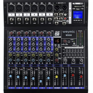 WEYMIC MX-60 Profesjonalny Mixer 6 Kanałów Efektor DSP USB XLR 48V