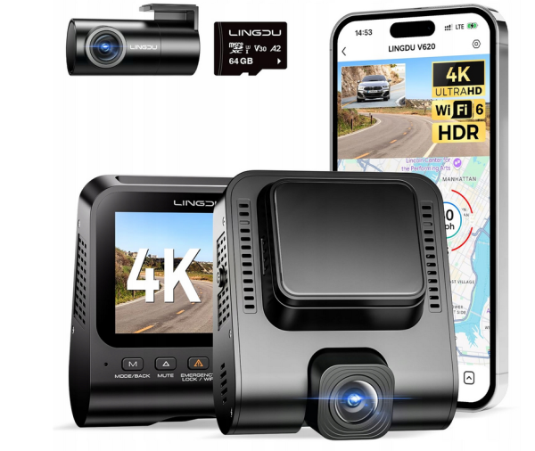 LINGDU V620 Kamera Samochodowa 4K 1080P WiFi GPS 64GB Karta SD 170°