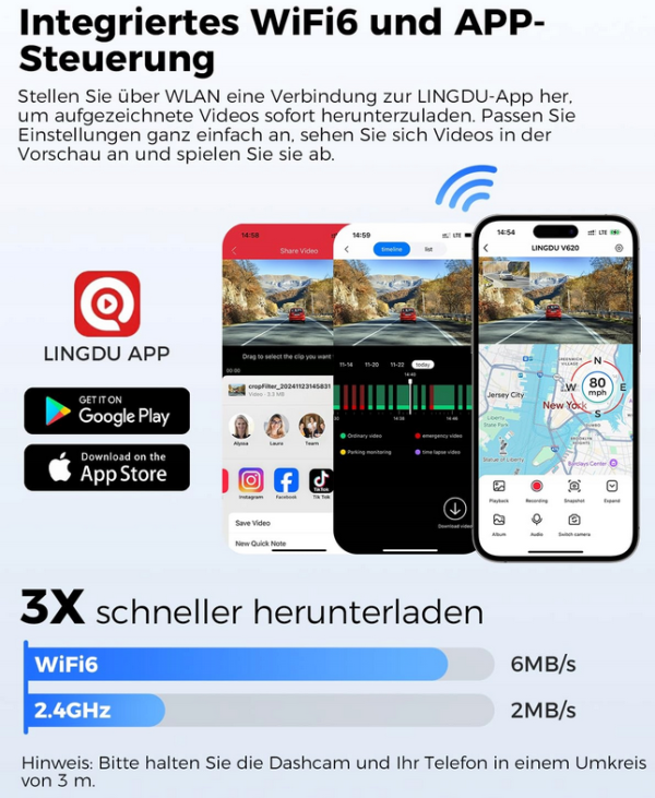 LINGDU V620 Kamera Samochodowa 4K 1080P WiFi GPS 64GB Karta SD 170° - obrazek 3