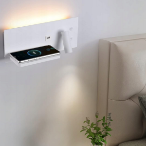 Kinkiet LED Ścienny z Półką i USB Lampka Nocna do Czytania Regulowany Spot
