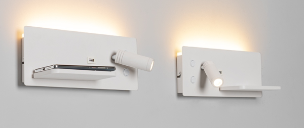 Kinkiet LED Ścienny z Półką i USB Lampka Nocna do Czytania Regulowany Spot - obrazek 2