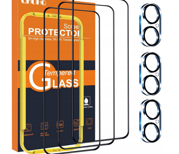 Szkło hartowane QHOHQ do Apple iPhone 16 plus 3 x sztuki 6,7 CALA