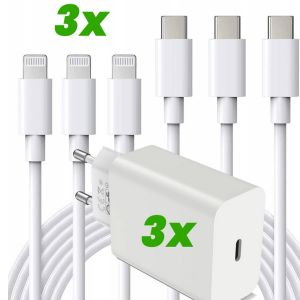 Zestaw kabli USB typ C - Apple Lightning iLikable + 3 ładowarki