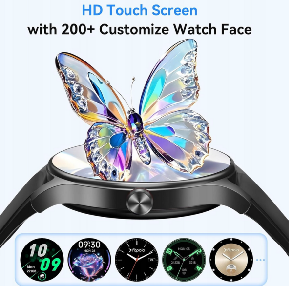 Fitpolo dla mężczyzn/kobiet (2 paski), okrągły smartwatch 1,575 Bluetooth - obrazek 2