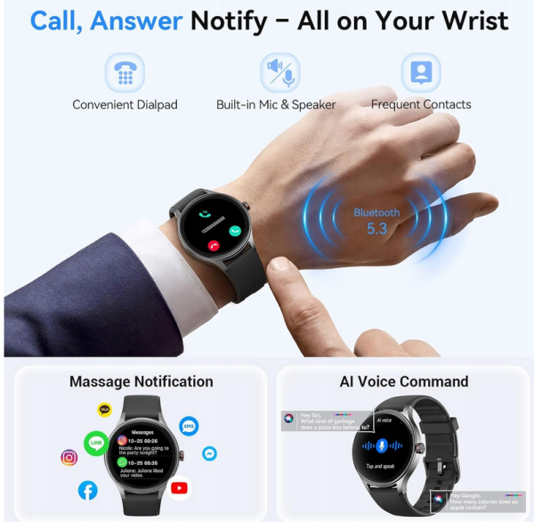 Fitpolo dla mężczyzn/kobiet (2 paski), okrągły smartwatch 1,575 Bluetooth - obrazek 3