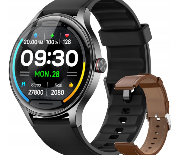 Fitpolo dla mężczyzn/kobiet (2 paski), okrągły smartwatch - bez ładowarki