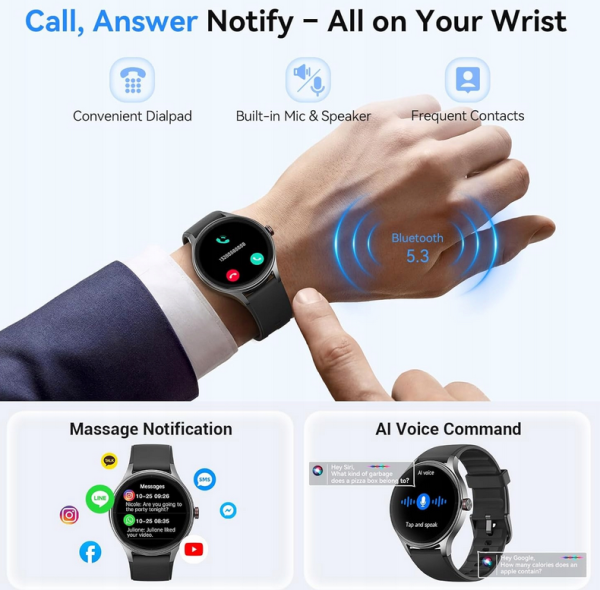Fitpolo dla mężczyzn/kobiet (2 paski), okrągły smartwatch - bez ładowarki - obrazek 3