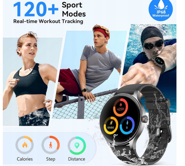 Fitpolo dla mężczyzn/kobiet (2 paski), okrągły smartwatch - bez ładowarki - obrazek 4