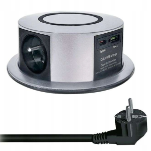 Solight 3z + USB A+C 20W PD, Wireless 10W, wysuwany blok gniazd, 2m- z wadą
