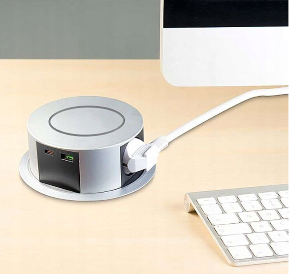 Solight 3z + USB A+C 20W PD, Wireless 10W, wysuwany blok gniazd, 2m- z wadą - obrazek 4