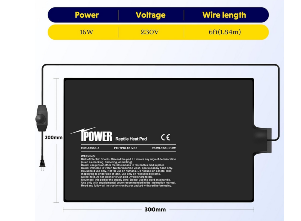 IPower mata grzewcza do terrarium dla gadów z Regulacją Temperatury - obrazek 2